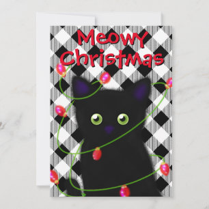 Cartes Pour Fêtes Annuelles Chat noir Meowy Noël scintillants en vichy