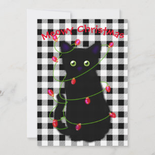 Cartes Pour Fêtes Annuelles Chat noir Meowy Noël scintillants en vichy