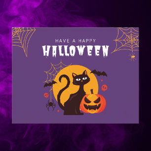 Cartes Pour Fêtes Annuelles Chat noir mignon et Halloween Citrouille