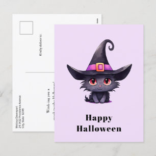 Cartes Pour Fêtes Annuelles Chat noir mignon portant l'Halloween Casquette d'u