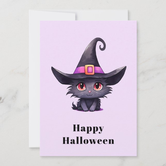 Cartes Pour Fêtes Annuelles Chat noir mignon portant l'Halloween Casquette d'u (Devant)