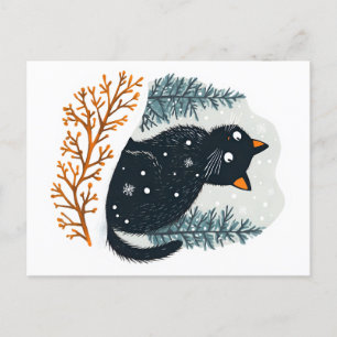 Cartes Pour Fêtes Annuelles Chat noir neige d'hiver