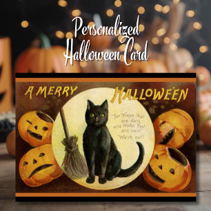 Cartes Pour Fêtes Annuelles Chat Noir Rétro Vintage Joyeux Halloween Personnal