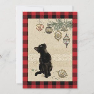 Cartes Pour Fêtes Annuelles Chat Noir vintage Plaid Visant Les Ornements