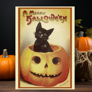 Cartes Pour Fêtes Annuelles Chat noir vintage Retro Personnalisé Joyeux Hallow