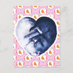 Cartes Pour Fêtes Annuelles Chat oiseau amour aquarelle noir blanc