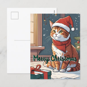 Cartes Pour Fêtes Annuelles Chat orange avec animal mignon casquette de Noël