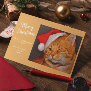 Cartes Pour Fêtes Annuelles Chat orange drôle de Noël avec chapeau de Père Noë