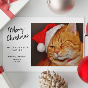 Cartes Pour Fêtes Annuelles Chat orange drôle Joyeux Noël avec chapeau de Père
