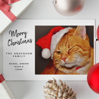 Cartes Pour Fêtes Annuelles Chat orange drôle Joyeux Noël avec chapeau de Père