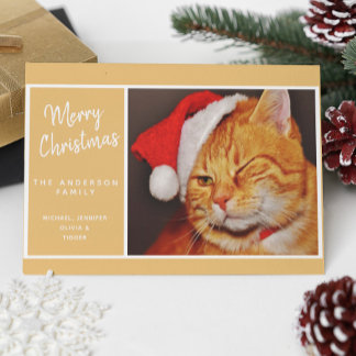 Cartes Pour Fêtes Annuelles Chat orange drôle Joyeux Noël avec chapeau de Père