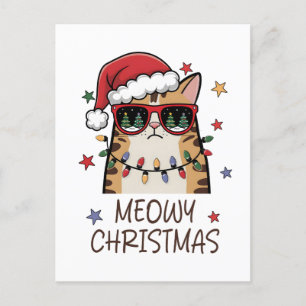 Cartes Pour Fêtes Annuelles Chat Père Noël amusant "Meowy Christmas"