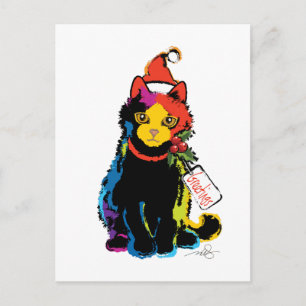 Cartes Pour Fêtes Annuelles Chat Père Noël couleur Multi