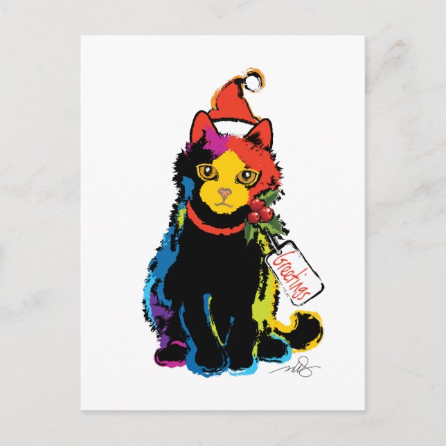 Cartes Pour Fêtes Annuelles Chat Père Noël couleur Multi (Devant)