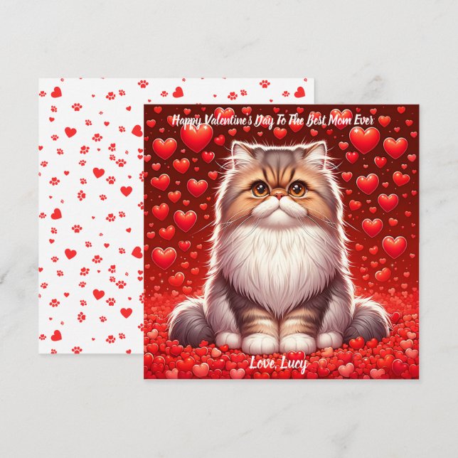 Cartes Pour Fêtes Annuelles Chat Persan de la Saint-Valentin ronronne (Devant / Derrière)