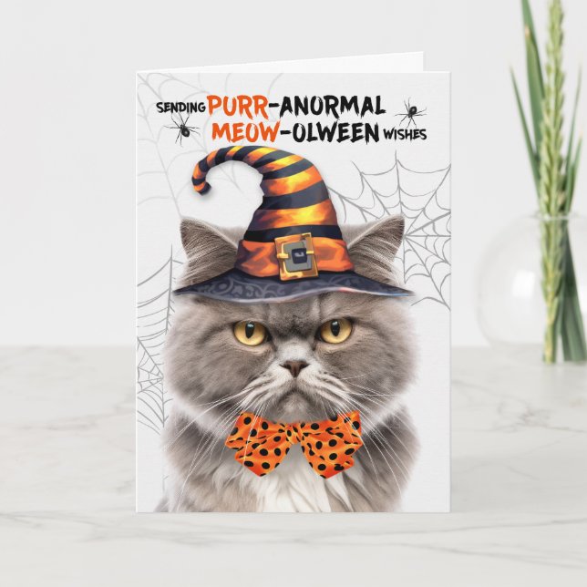 Cartes Pour Fêtes Annuelles Chat persan gris PURRanormal MEOWolween (Devant)
