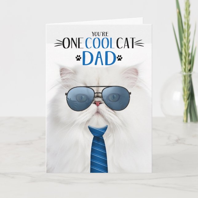 Cartes Pour Fêtes Annuelles Chat Perse blanc Fête des pères un chat Cool (Devant)