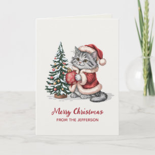 Cartes Pour Fêtes Annuelles Chat personnalisé avec un chapeau de Père Noël sur