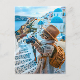 Cartes Pour Fêtes Annuelles Chat prenant des photos à Santorin