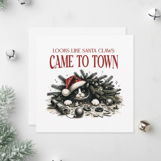 Cartes Pour Fêtes Annuelles Chat qui s'allonge sous un sapin de Noël. (Créateur téléchargé)