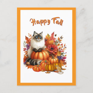 Cartes Pour Fêtes Annuelles Chat Ragdoll et Citrouille Bonne Chute