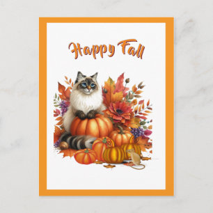 Cartes Pour Fêtes Annuelles Chat Ragdoll et citrouilles Joyeux automne
