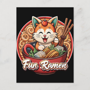 Cartes Pour Fêtes Annuelles Chat Ramen Kawaii Rétro Gravure Japonaise Nouilles