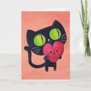Cartes Pour Fêtes Annuelles Chat romantique étreignant le coeur mignon rouge