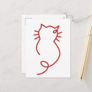 Cartes Pour Fêtes Annuelles Chat Rouge Minimaliste Art Linéaire – Élégante Lig