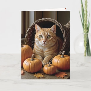 Cartes Pour Fêtes Annuelles Chat roux dans la corne d'abondance de Thanksgivin
