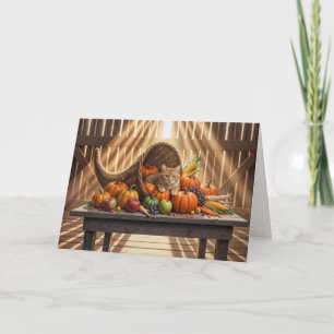 Cartes Pour Fêtes Annuelles Chat roux dans la corne d'abondance de Thanksgivin