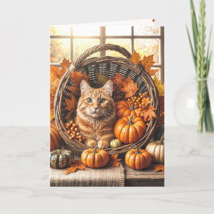 Cartes Pour Fêtes Annuelles Chat roux dans une corne d'abondance de Thanksgivi