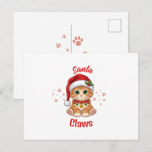 Cartes Pour Fêtes Annuelles Chat roux drôle avec chapeau de Père Noël pour Noë
