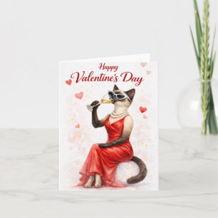 Cartes Pour Fêtes Annuelles Chat siamois à la Saint-Valentin – Chat glamour en