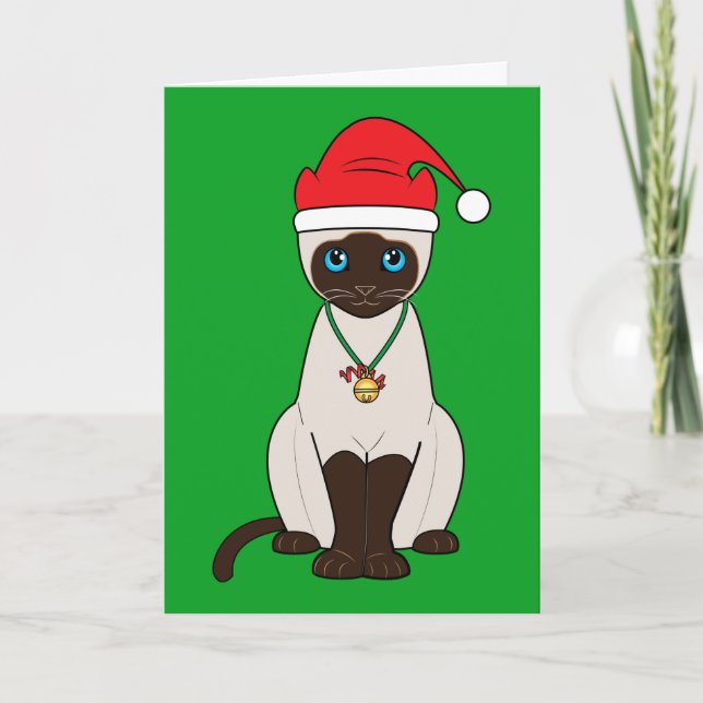 Cartes Pour Fêtes Annuelles Chat siamois de Noël avec le casquette de Père (Devant)