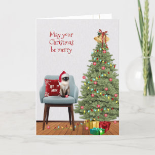 Cartes Pour Fêtes Annuelles Chat siamois de Noël et arbre 
