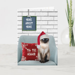Cartes Pour Fêtes Annuelles Chat siamois de Noël sur une chaise