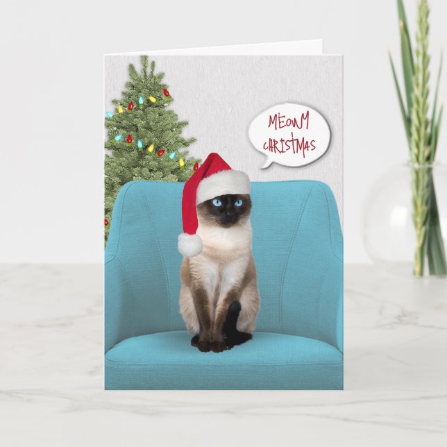 Cartes Pour Fêtes Annuelles Chat siamois de Noël sur une chaise (Devant)