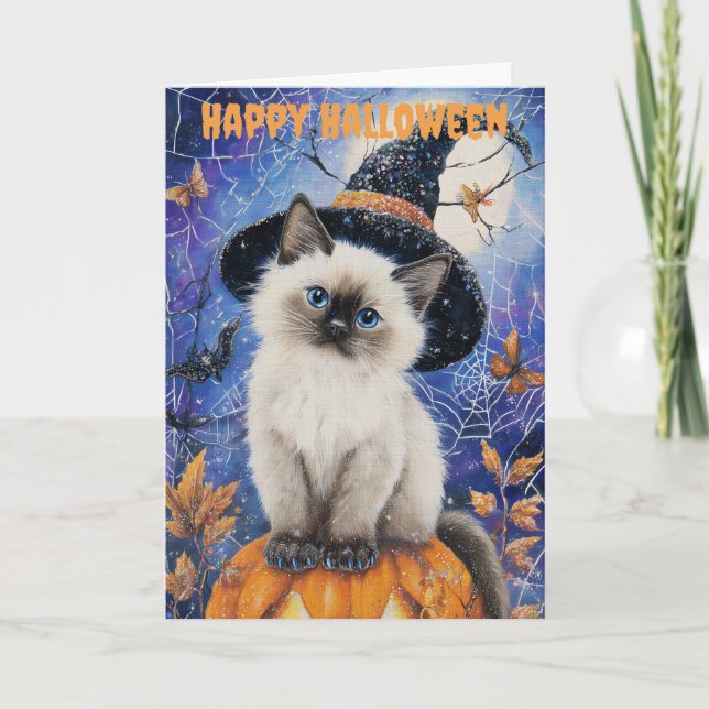 Cartes Pour Fêtes Annuelles Chat siamois Halloween (Devant)