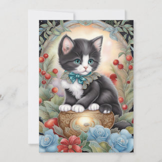 Cartes Pour Fêtes Annuelles Chat Smoking Art Nouveau Floral 