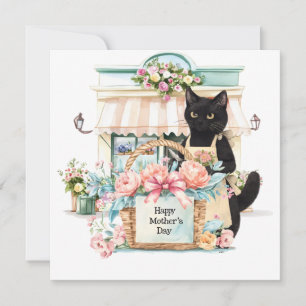 Cartes Pour Fêtes Annuelles Chat smoking avec Joyeuse Fête des Mères Panier de