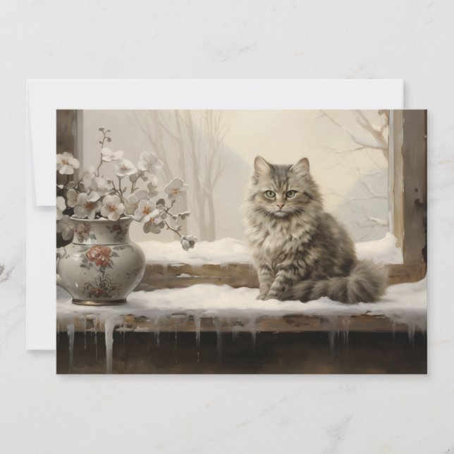 Cartes Pour Fêtes Annuelles Chat Snowy hiver Joyeux Noël (Devant)