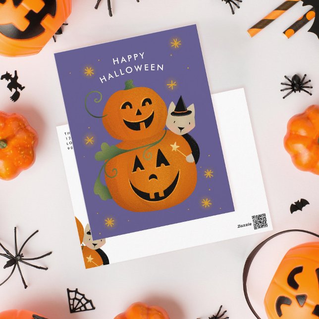 Cartes Pour Fêtes Annuelles Chat sorcière et Jack O Lantern's Happy Halloween (Créateur téléchargé)