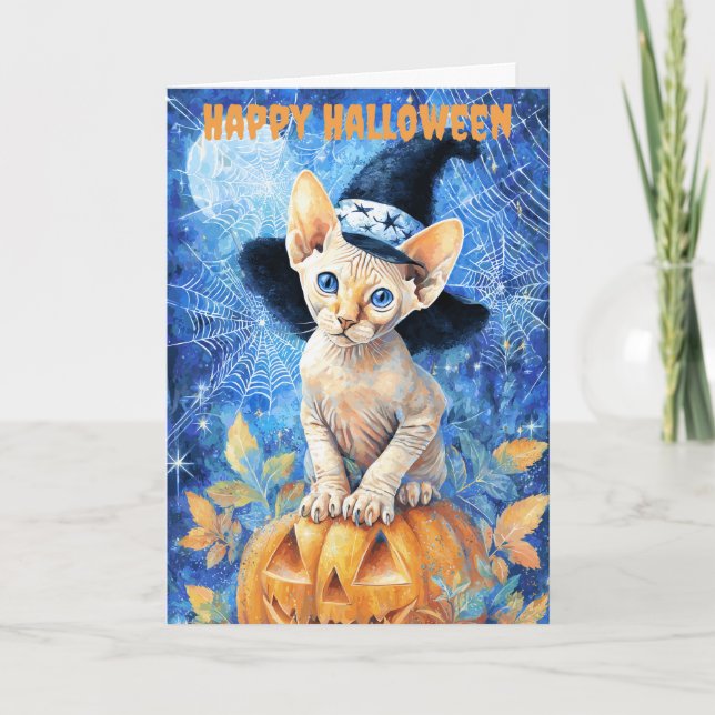 Cartes Pour Fêtes Annuelles Chat Sphynx d'Halloween (Devant)