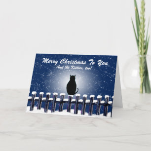 Cartes Pour Fêtes Annuelles Chat sur une clôture enneigée Joyeux Noël à vous