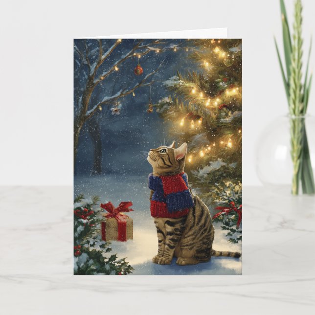 Cartes Pour Fêtes Annuelles Chat tabby de Noël (Devant)