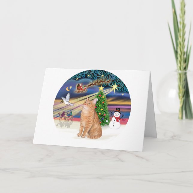 Cartes Pour Fêtes Annuelles Chat Tabby Orange - Magie de Noël (Devant)