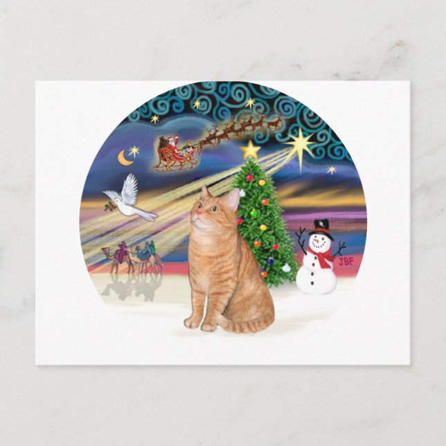 Cartes Pour Fêtes Annuelles Chat Tabby Orange - Magie de Noël (Devant)