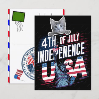 Cartes Pour Fêtes Annuelles Chat Tachetée Patte Félin États-Unis Jour de l'Ind