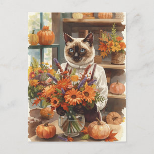Cartes Pour Fêtes Annuelles Chat Thanksgiving Automne thème pour les Amoureux